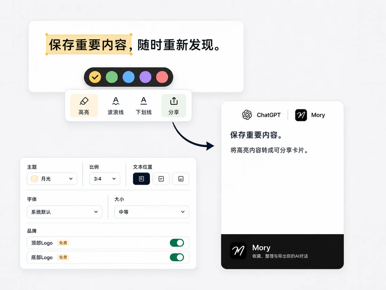 Mory 高亮 AI 回复并生成分享卡片